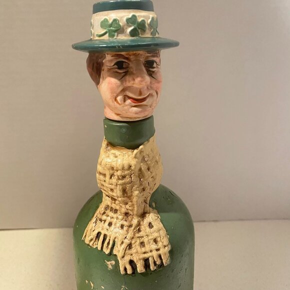 VTG 1950s Whimsical Kitschy Irishman w/ Shamrock Hat Whiskey Spirits Decanter - Picture 5 of 9